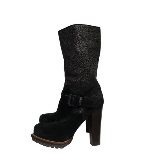 Belstaff Womens Pebbled Leather Suede Black Boots Size 36 / Us 6 Pre-Owned